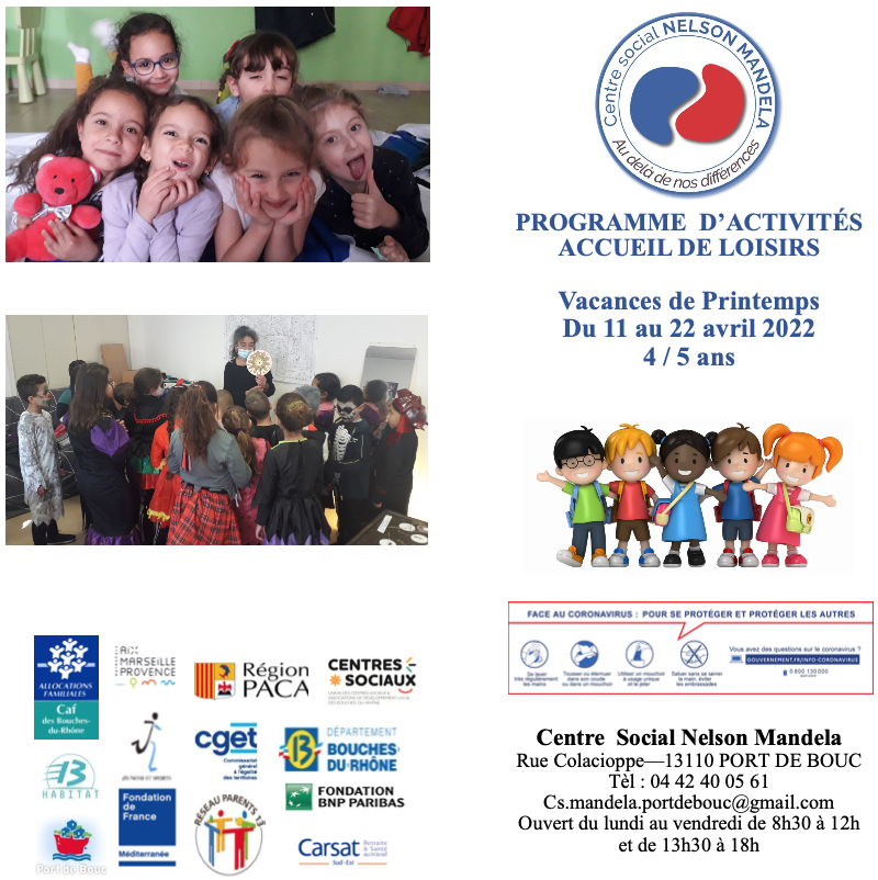 Le programme d’activités des vacances pour les 4-5 ans au centre social Nelson Mandela