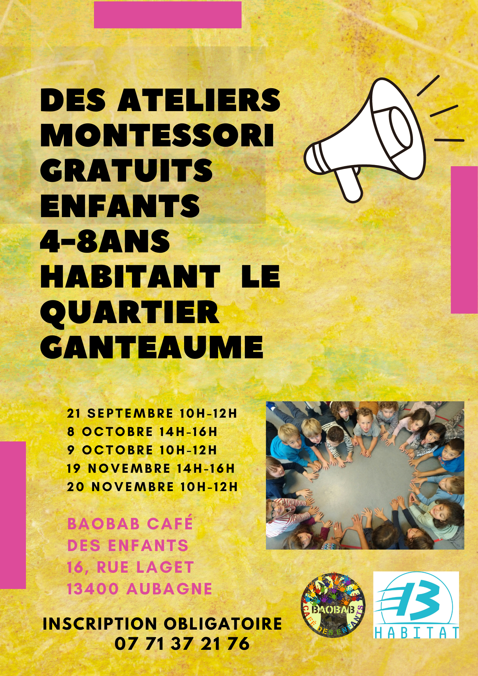 Ateliers Montessori gratuits à Aubagne