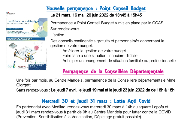 Nouvelles permanences au Centre Social Nelson Mandela