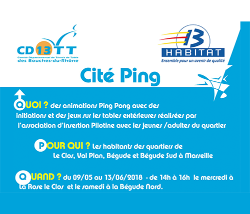 Animation "Cité Ping"  à Val Plan, à la Bégude et au Clos la Rose. Du 9 mai au 16 juin