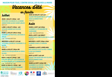 Programme Famille vacances d'été au centre social Les Olives / La Marie